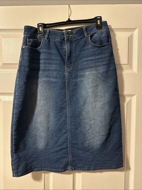 Classic Blue Denim Midi Skirt